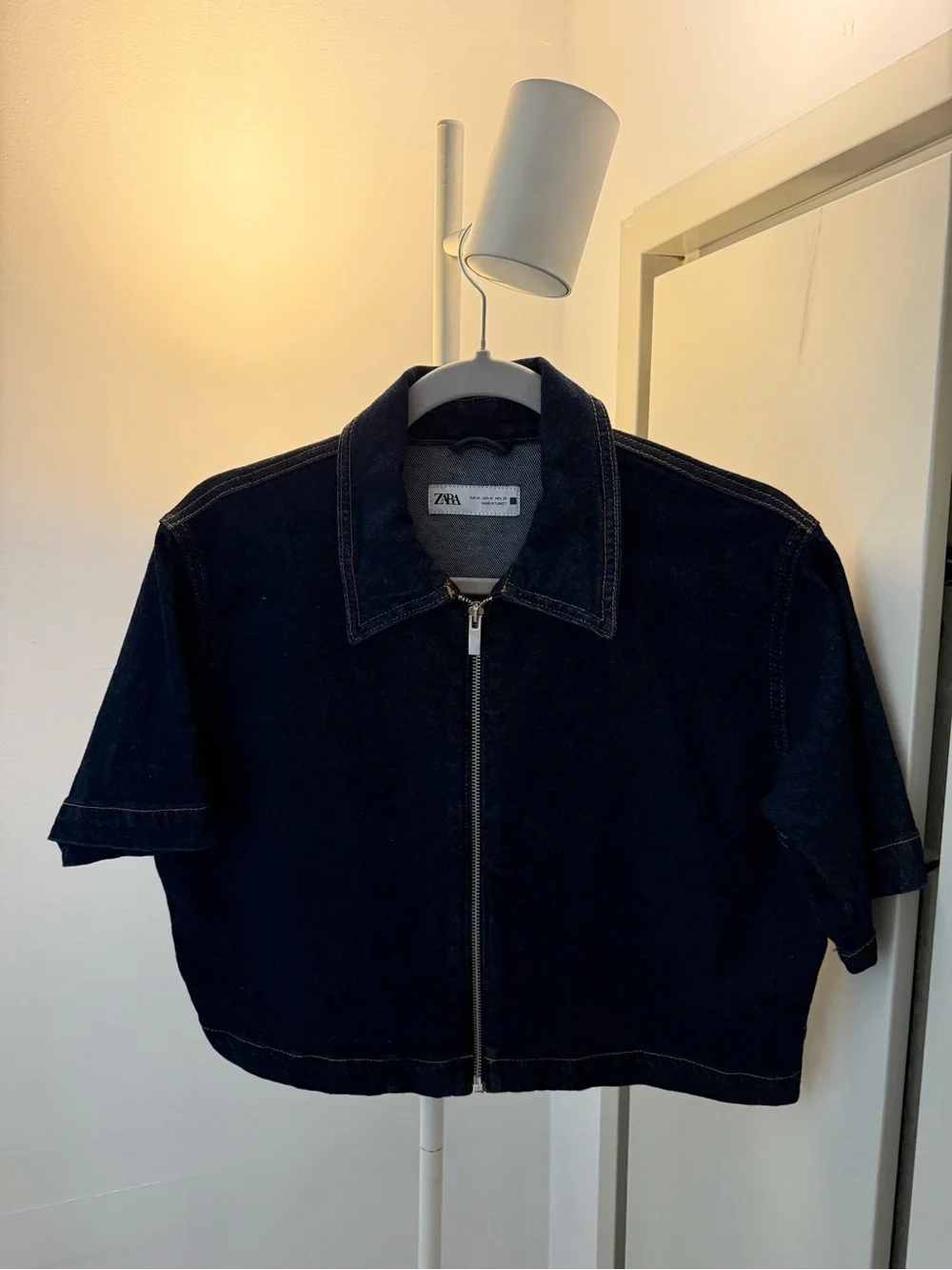 Zara Dark Blue Cropped Denim Top with Zip